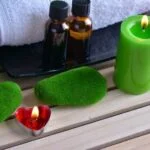 Mixing aromatherapy oil into lotion for enhanced relaxation and moisturization